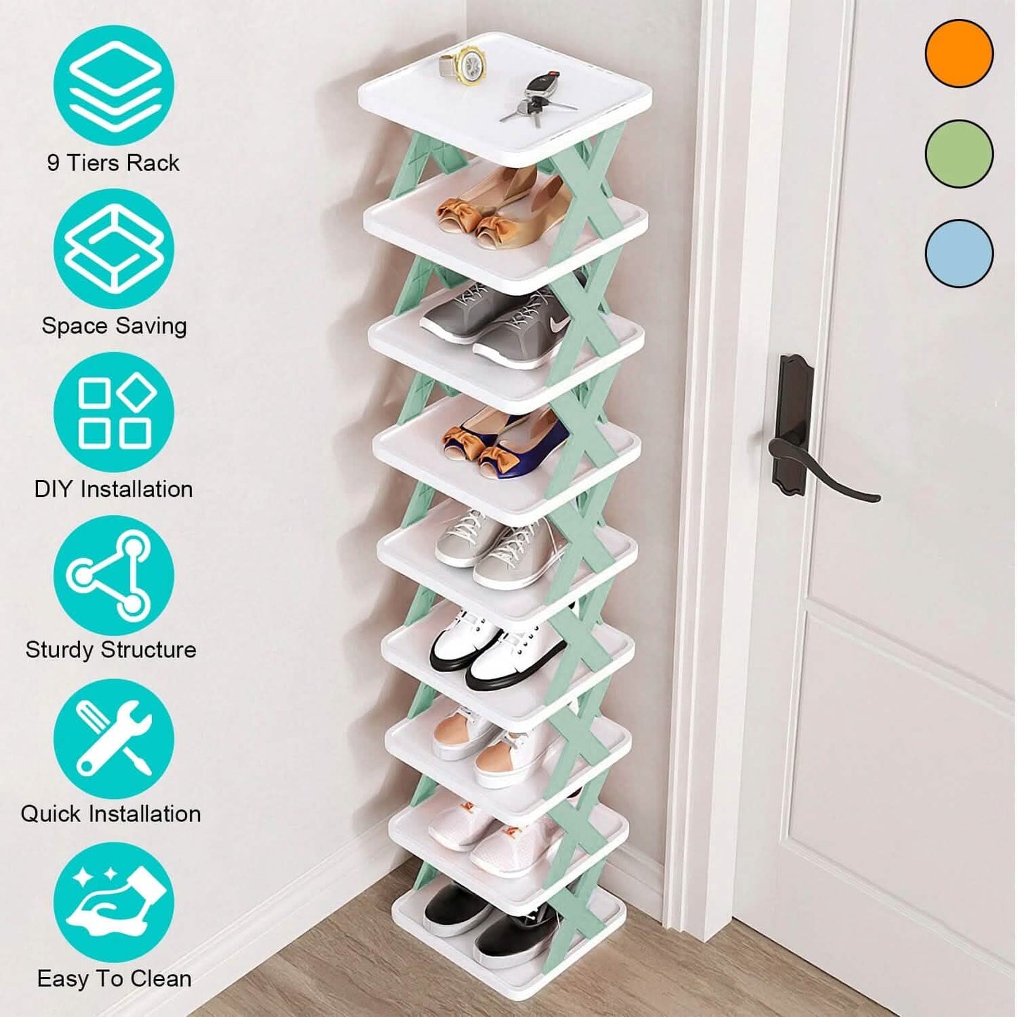 9-Tier Narrow Entryway Shoe Rack Plastic Vertical Shoe Organizer DailySale