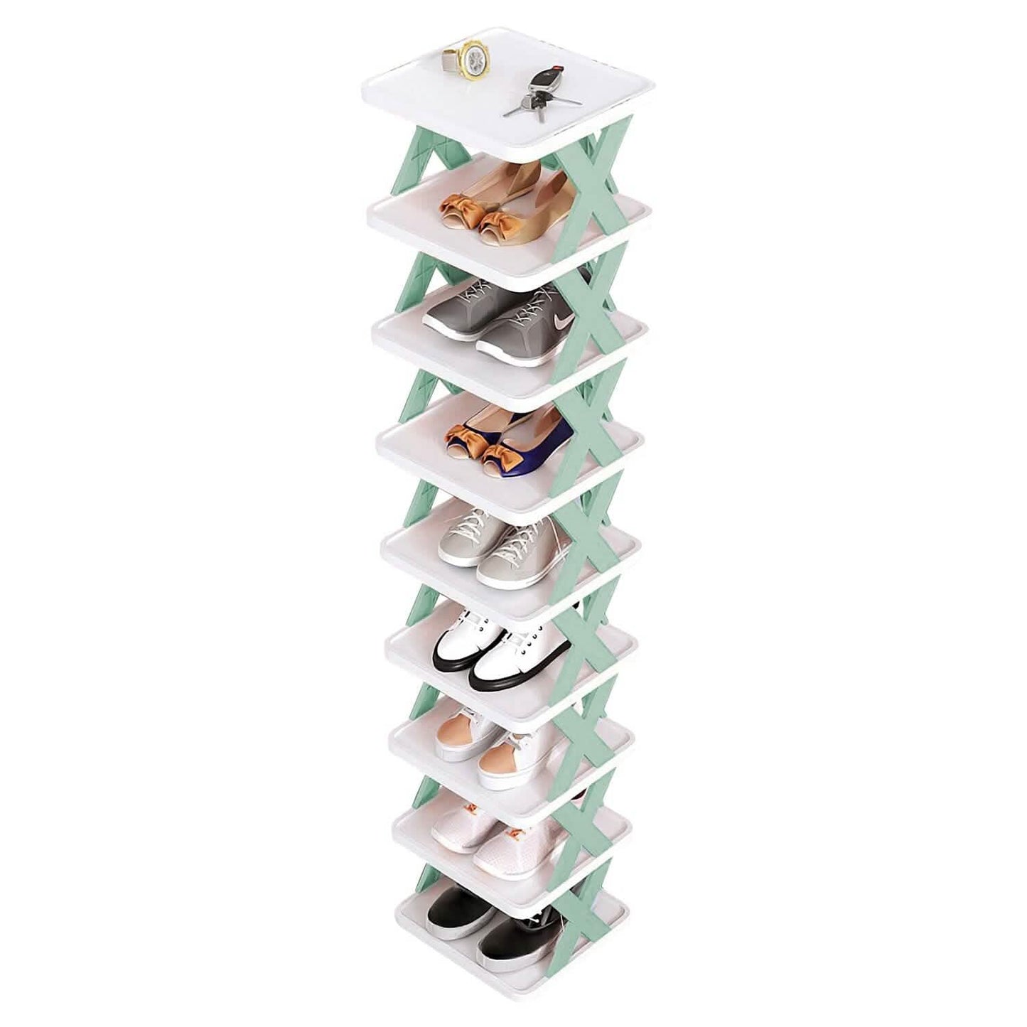 9-Tier Narrow Entryway Shoe Rack Plastic Vertical Shoe Organizer DailySale