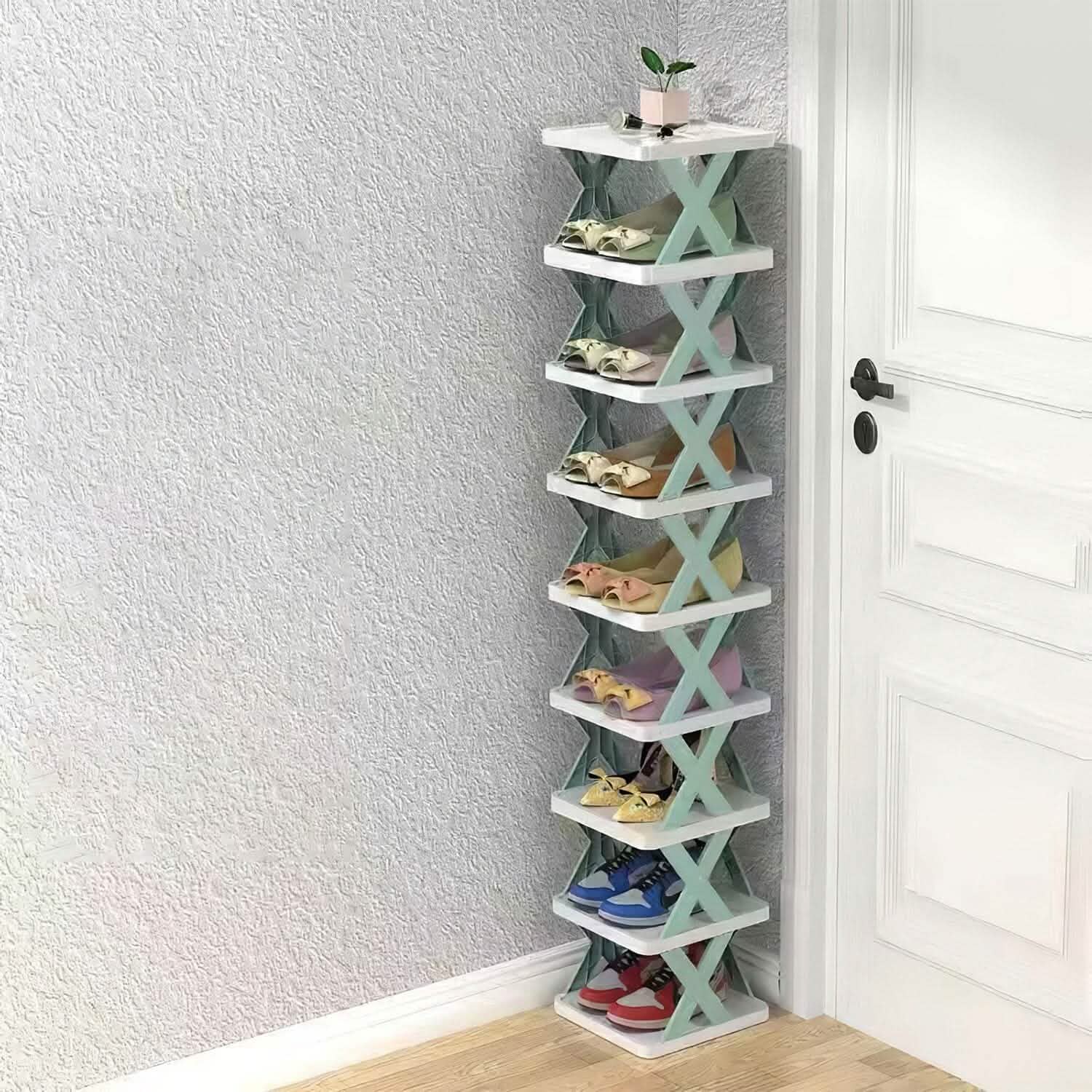 9-Tier Narrow Entryway Shoe Rack Plastic Vertical Shoe Organizer DailySale
