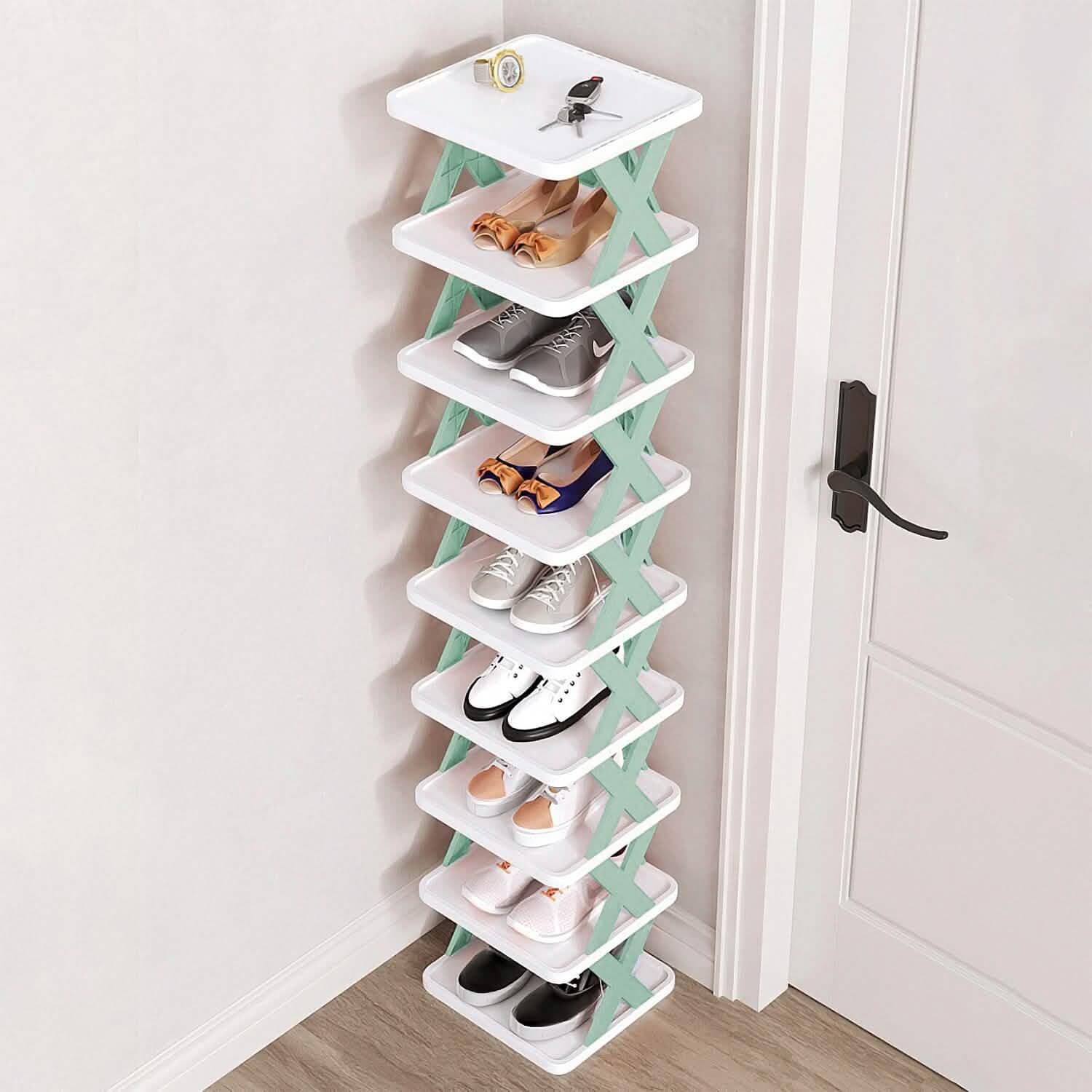 9-Tier Narrow Entryway Shoe Rack Plastic Vertical Shoe Organizer DailySale