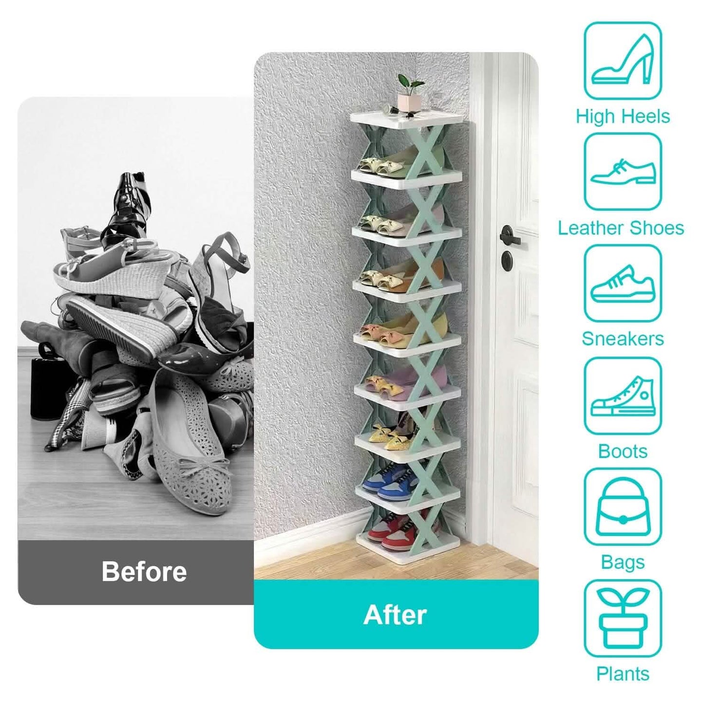 9-Tier Narrow Entryway Shoe Rack Plastic Vertical Shoe Organizer DailySale