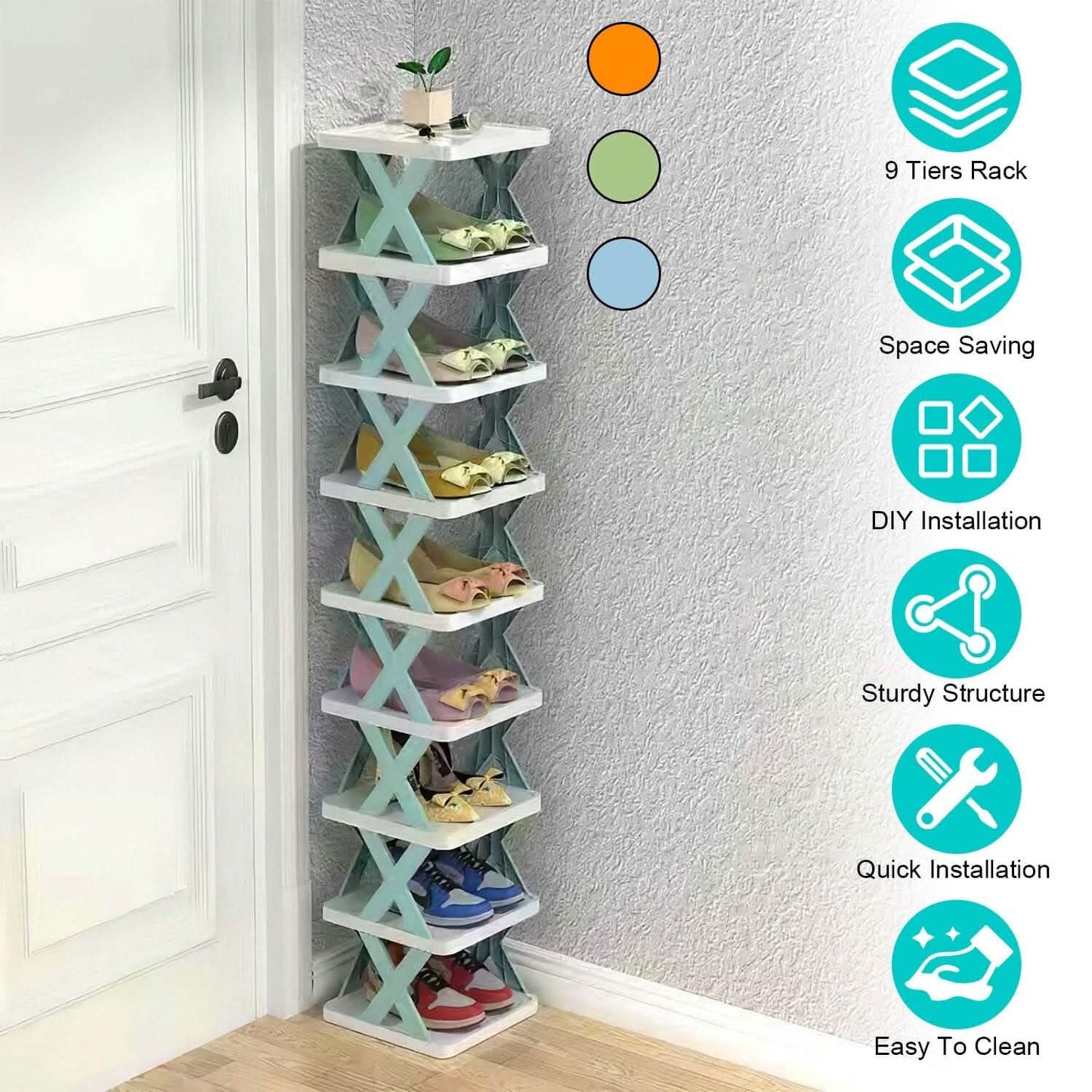 9-Tier Narrow Entryway Shoe Rack Plastic Vertical Shoe Organizer DailySale