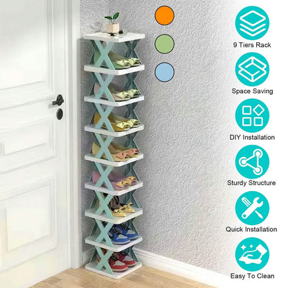 9-Tier Narrow Entryway Shoe Rack Plastic Vertical Shoe Organizer DailySale