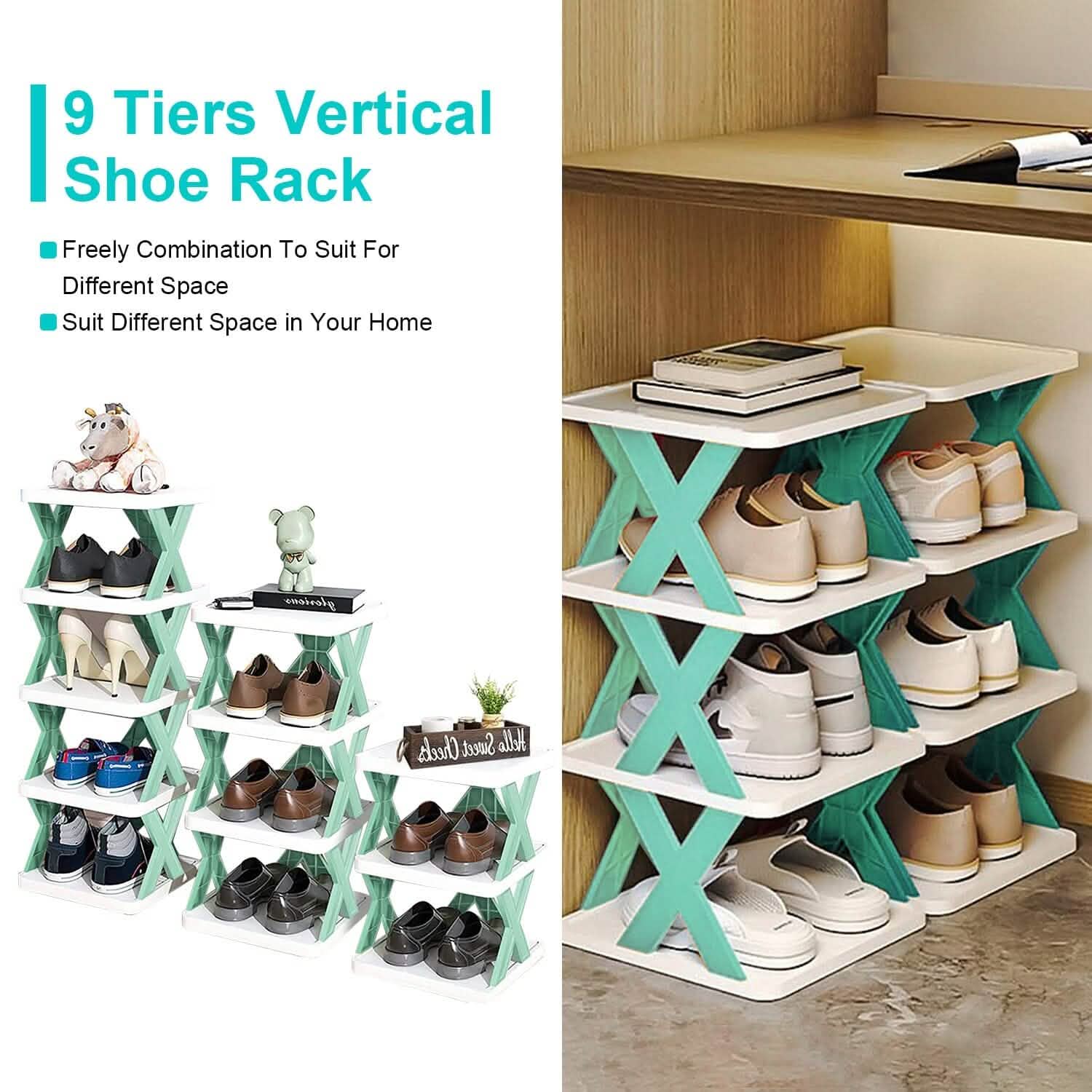 9-Tier Narrow Entryway Shoe Rack Plastic Vertical Shoe Organizer DailySale