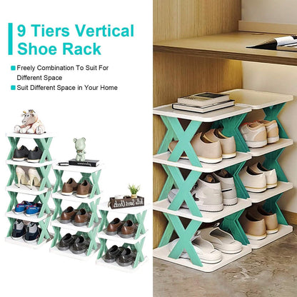 9-Tier Narrow Entryway Shoe Rack Plastic Vertical Shoe Organizer DailySale