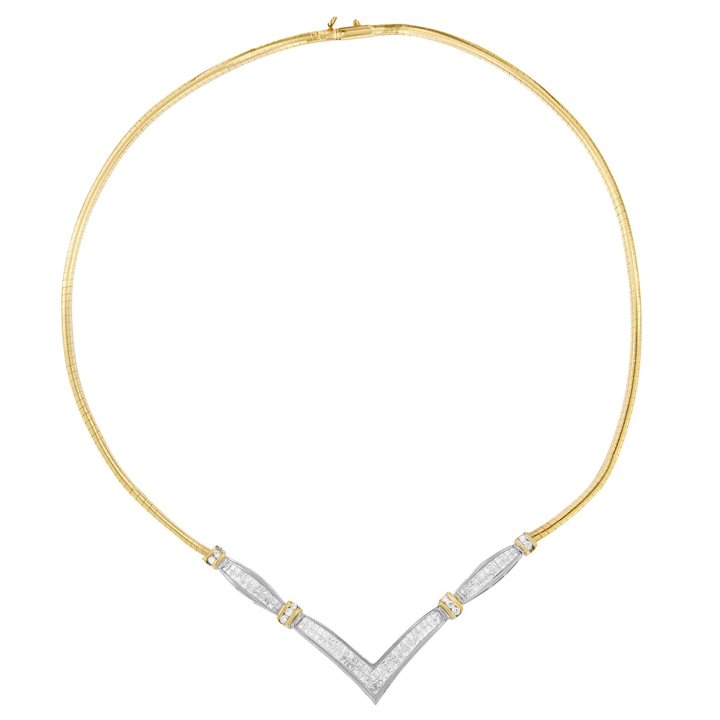 14K Yellow and White Gold 2.00 Cttw Round and Princess-Cut Diamond 'V' Shape Statement Necklace (H-I Color, SI2-I1 Clarity) - 18" Bids.com