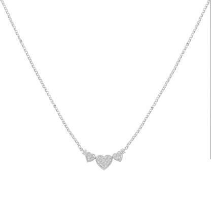 14K White Gold 1.0 Cttw Princess Cut Diamond Three Heart 18" Statement Pendant Necklace (H-I Color, SI2-I1 Clarity) Bids.com
