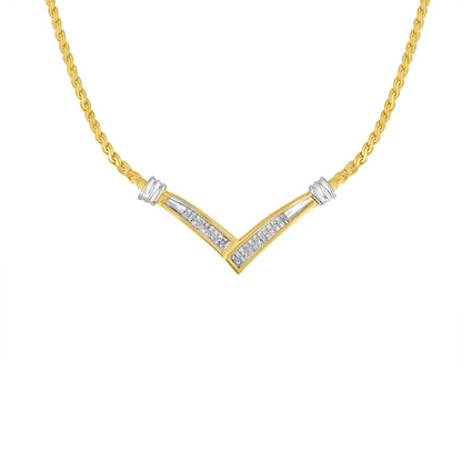 10K Yellow and White Gold 1/2 Cttw Princess Cut Diamond Channel-Set â€œVâ€ Shape 18" Franco Chain Necklace (H-I Color, SI2-I1 Clarity) Bids.com
