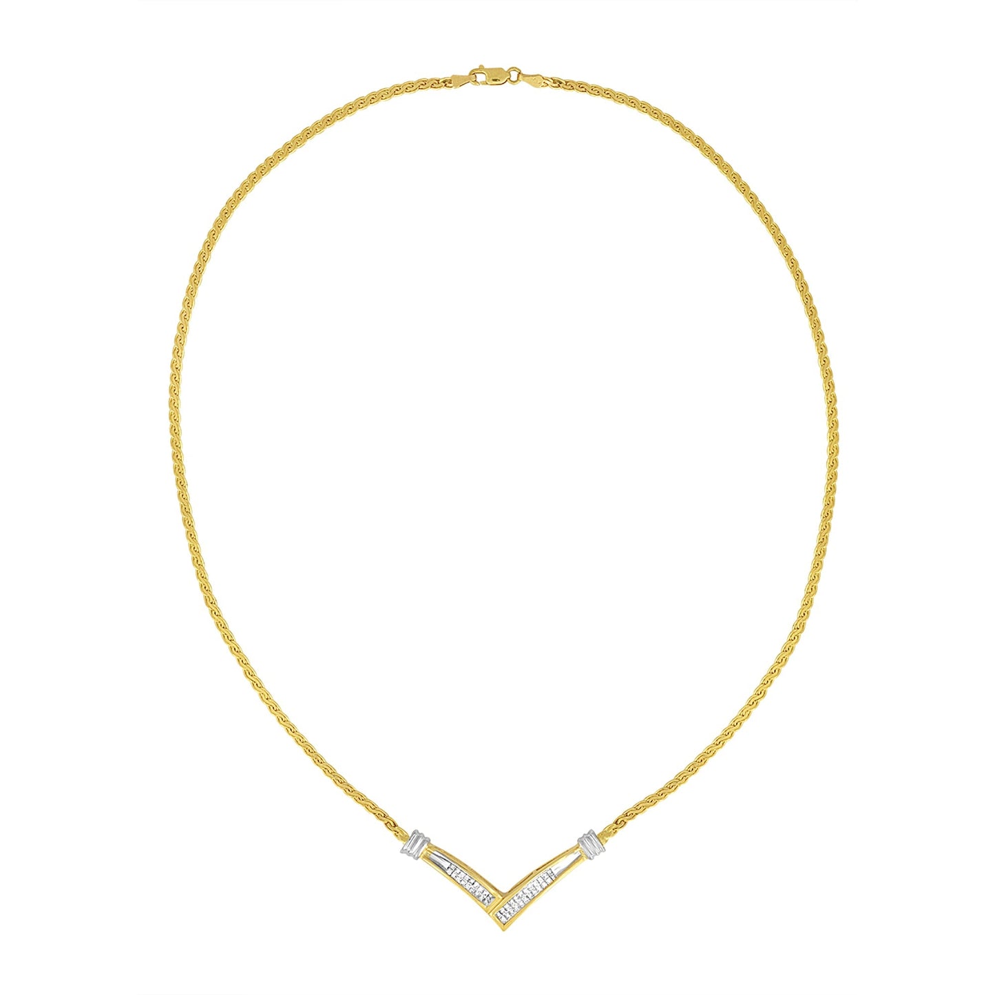 10K Yellow and White Gold 1/2 Cttw Princess Cut Diamond Channel-Set â€œVâ€ Shape 18" Franco Chain Necklace (H-I Color, SI2-I1 Clarity) Bids.com