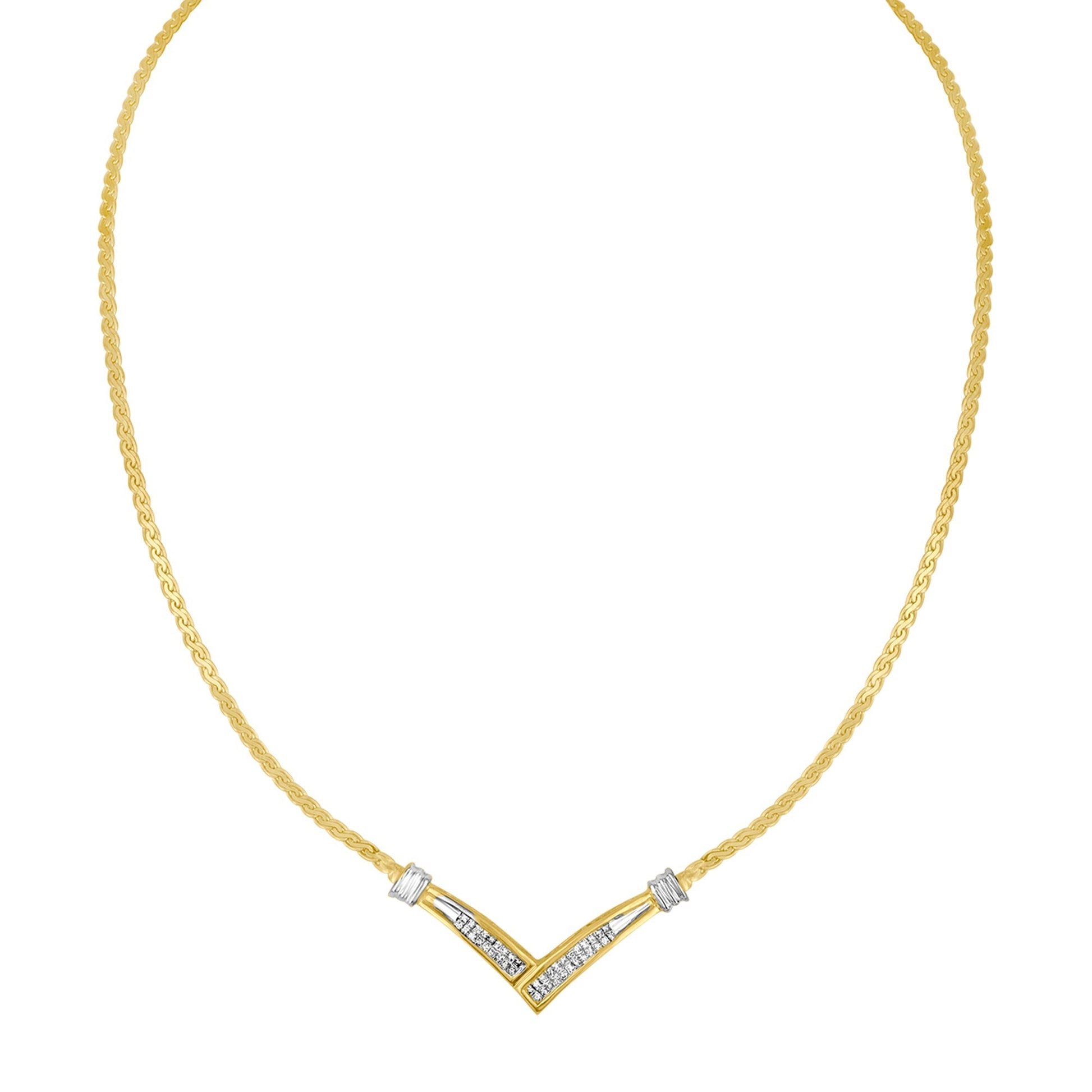10K Yellow and White Gold 1/2 Cttw Princess Cut Diamond Channel-Set â€œVâ€ Shape 18" Franco Chain Necklace (H-I Color, SI2-I1 Clarity) Bids.com