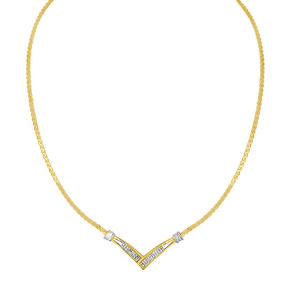 10K Yellow and White Gold 1/2 Cttw Princess Cut Diamond Channel-Set â€œVâ€ Shape 18" Franco Chain Necklace (H-I Color, SI2-I1 Clarity) Bids.com