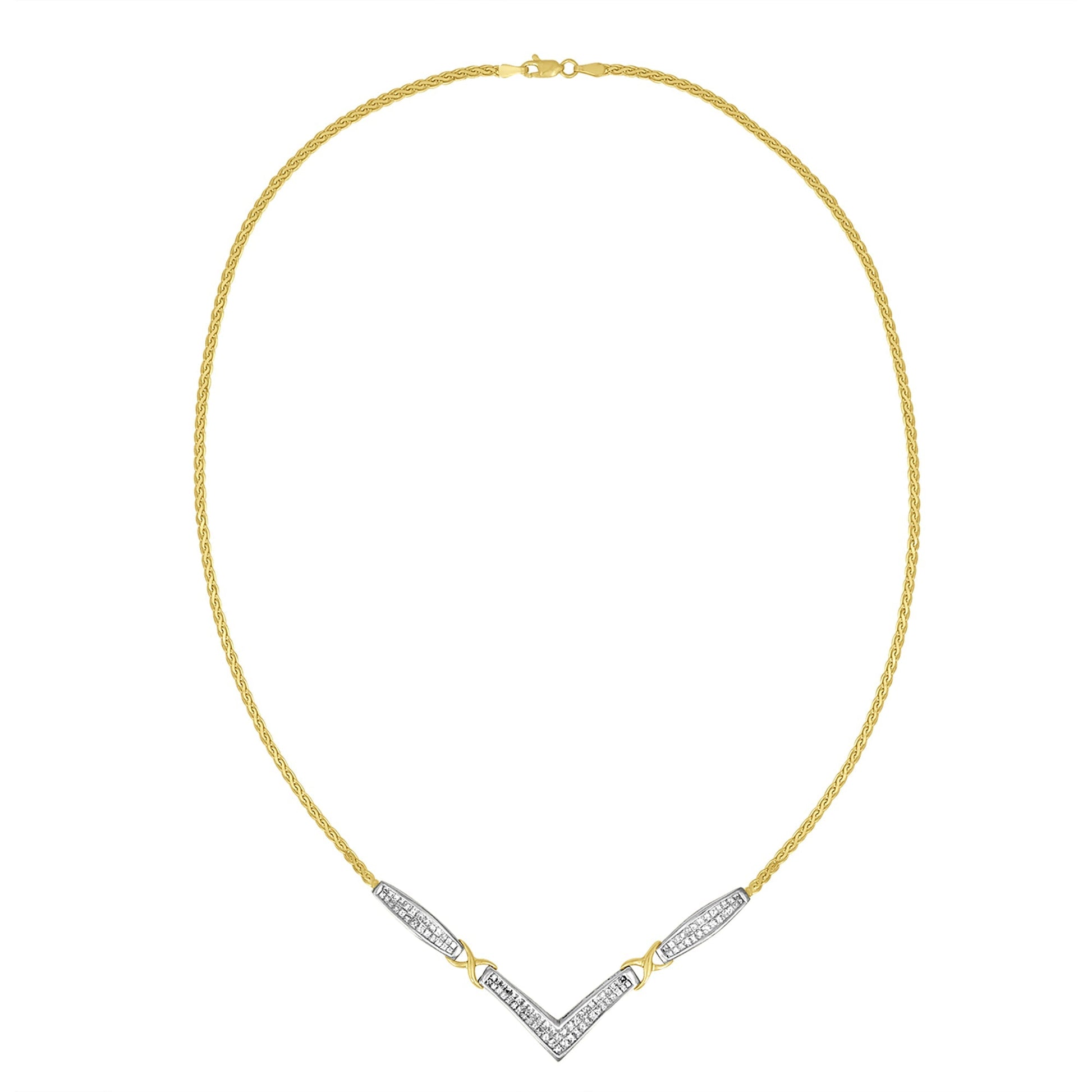 14K Yellow and White Gold 2.0 Cttw Princess Cut Diamond Flared and X-Station V Shaped 18â€ Franco Chain Statement Necklace (H-I Color, SI2-I1 Clarity) Bids.com