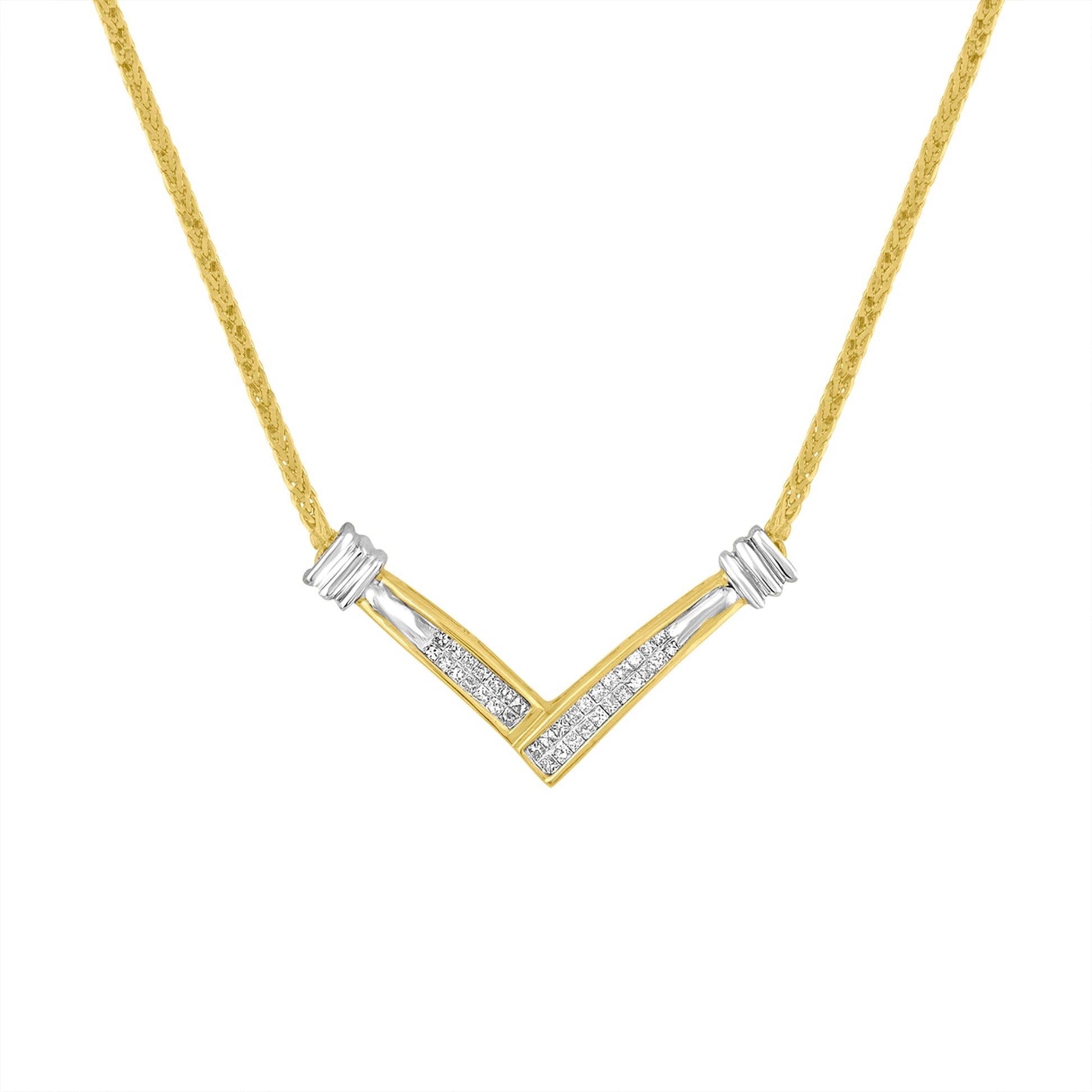 14K Yellow and White Gold 1/4 Cttw Princess Cut Diamond Channel-Set â€œVâ€ Shape 18" Pendant Necklace (H-I Color, SI2-I1 Clarity) Bids.com