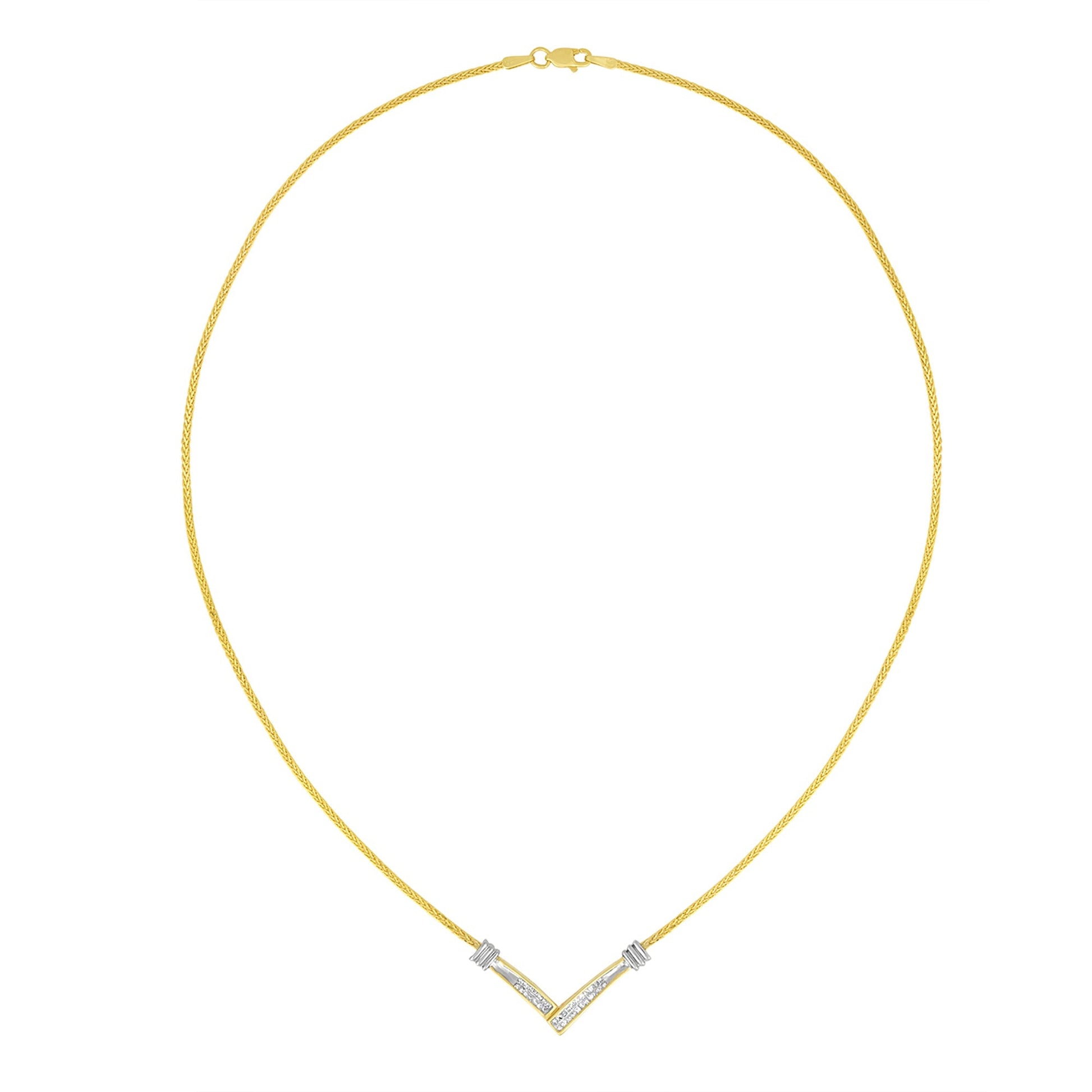14K Yellow and White Gold 1/4 Cttw Princess Cut Diamond Channel-Set â€œVâ€ Shape 18" Pendant Necklace (H-I Color, SI2-I1 Clarity) Bids.com