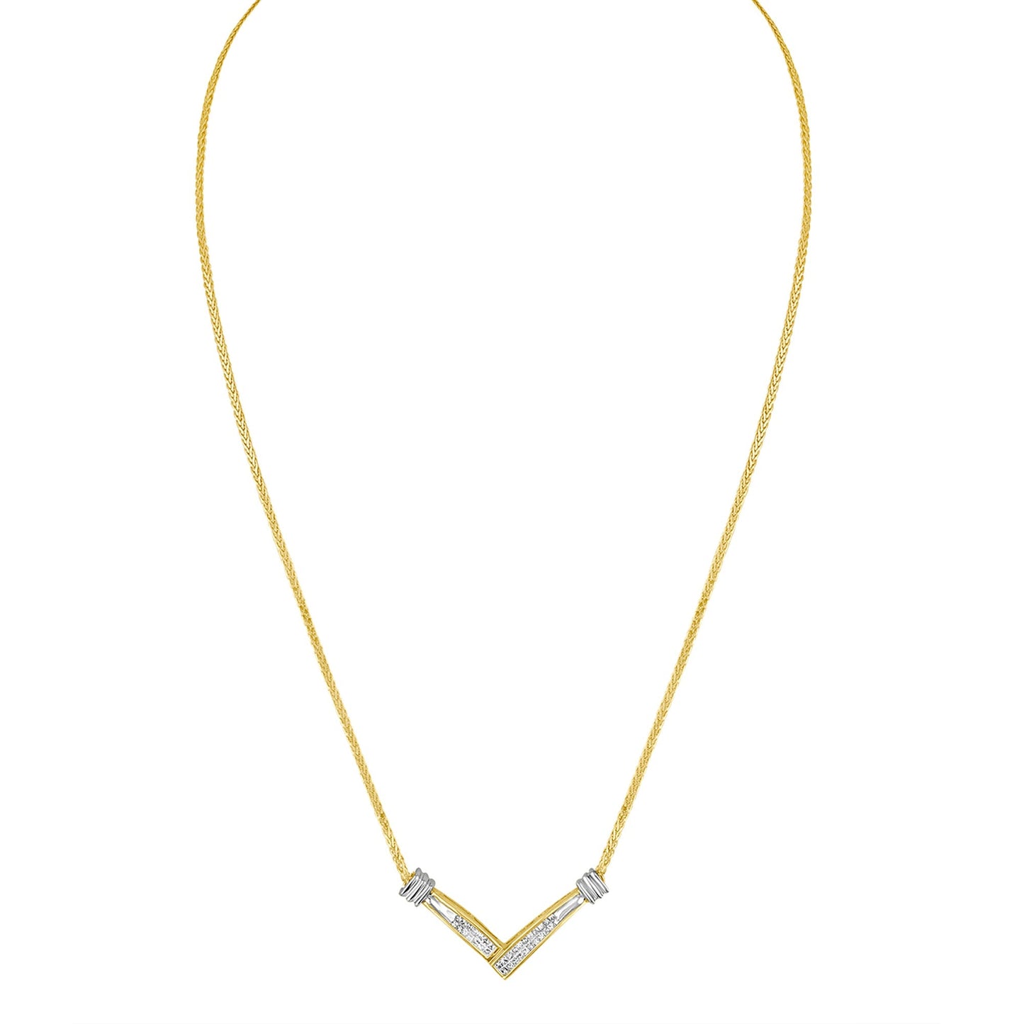 14K Yellow and White Gold 1/4 Cttw Princess Cut Diamond Channel-Set â€œVâ€ Shape 18" Pendant Necklace (H-I Color, SI2-I1 Clarity) Bids.com