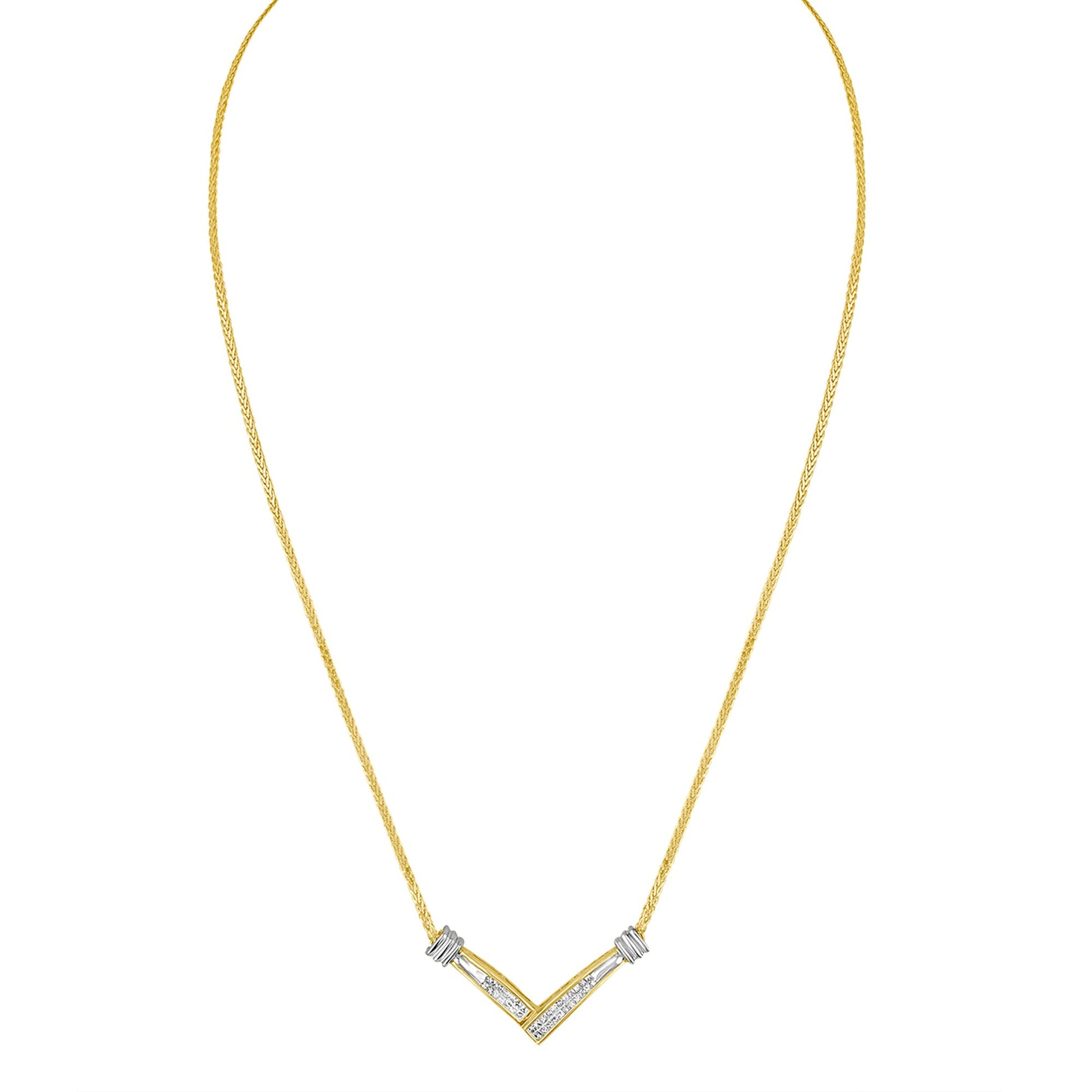 14K Yellow and White Gold 1/4 Cttw Princess Cut Diamond Channel-Set â€œVâ€ Shape 18" Pendant Necklace (H-I Color, SI2-I1 Clarity) Bids.com