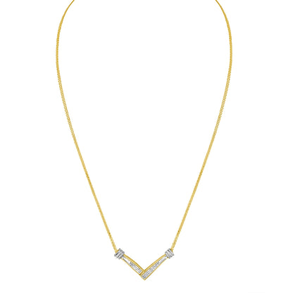 14K Yellow and White Gold 1/4 Cttw Princess Cut Diamond Channel-Set â€œVâ€ Shape 18" Pendant Necklace (H-I Color, SI2-I1 Clarity) Bids.com