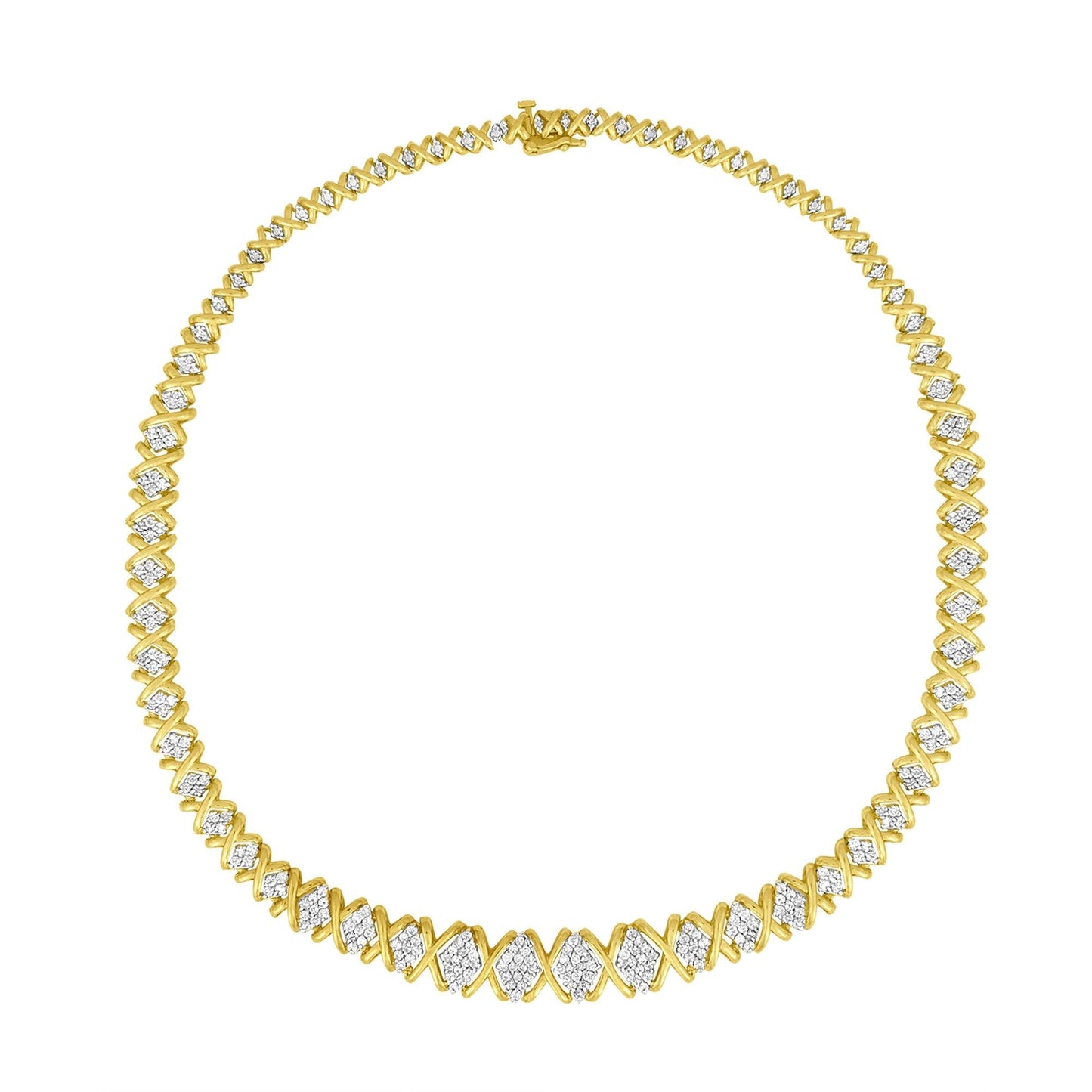 10K Yellow Gold 4 cttw Brilliant Round-Cut Diamond Graduating Riviera Statement Necklace (H-I Color, I2-I3 Clarity) Bids.com