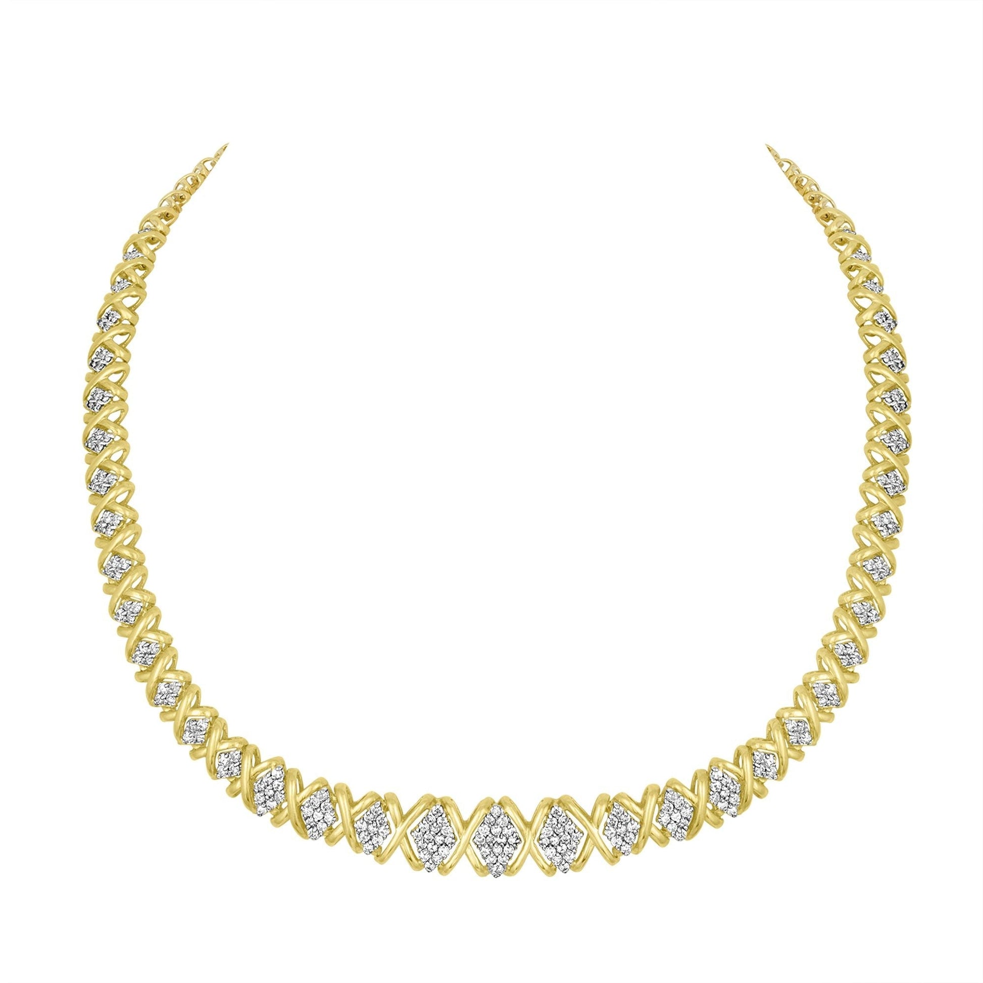 10K Yellow Gold 4 cttw Brilliant Round-Cut Diamond Graduating Riviera Statement Necklace (H-I Color, I2-I3 Clarity) Bids.com