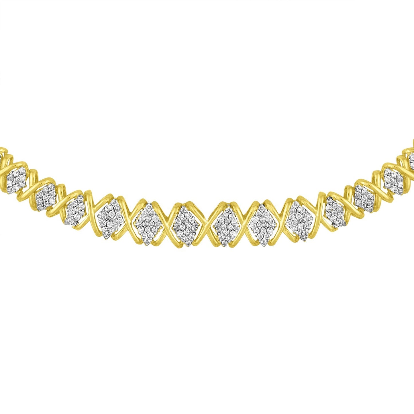 10K Yellow Gold 4 cttw Brilliant Round-Cut Diamond Graduating Riviera Statement Necklace (H-I Color, I2-I3 Clarity) Bids.com