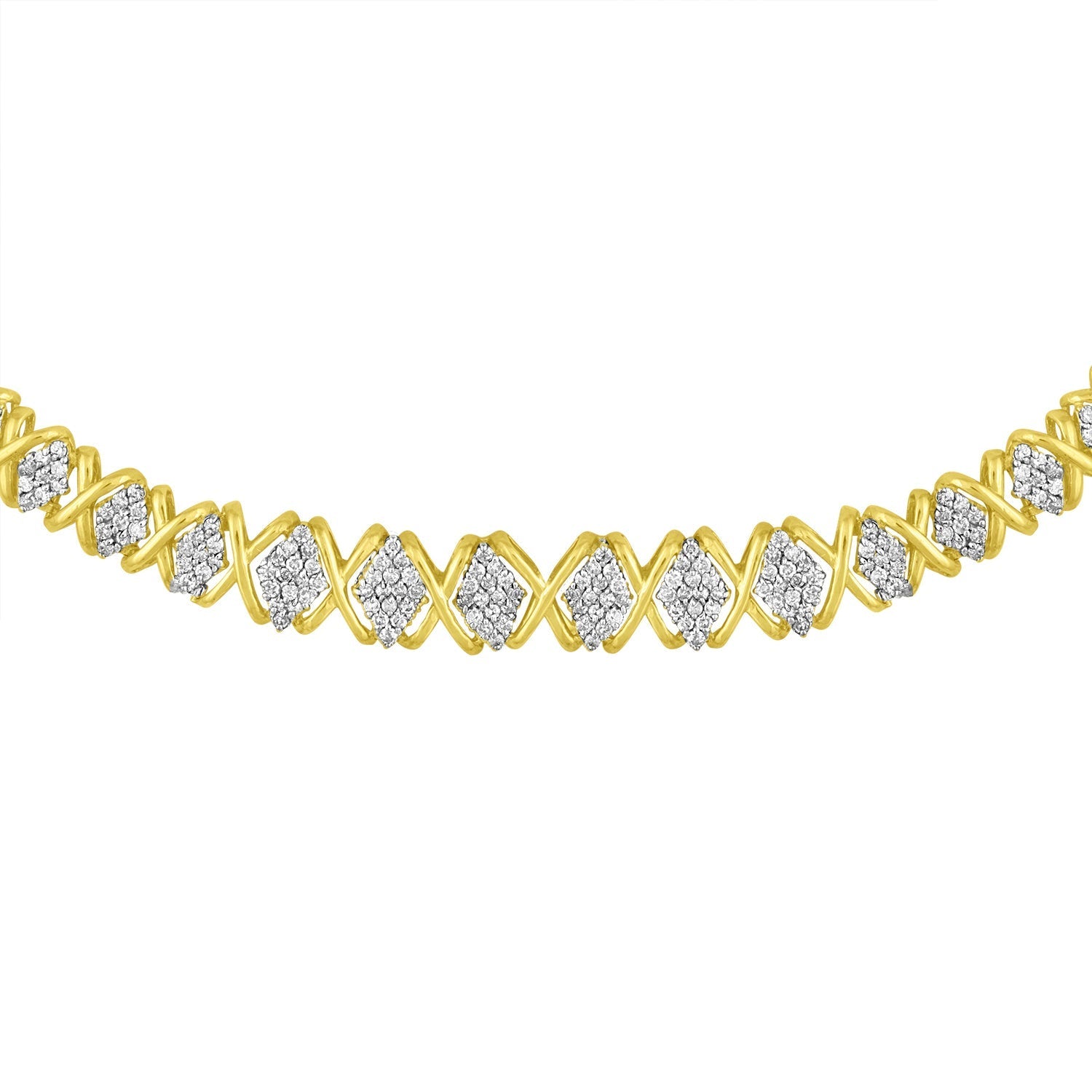 10K Yellow Gold 4 cttw Brilliant Round-Cut Diamond Graduating Riviera Statement Necklace (H-I Color, I2-I3 Clarity) Bids.com