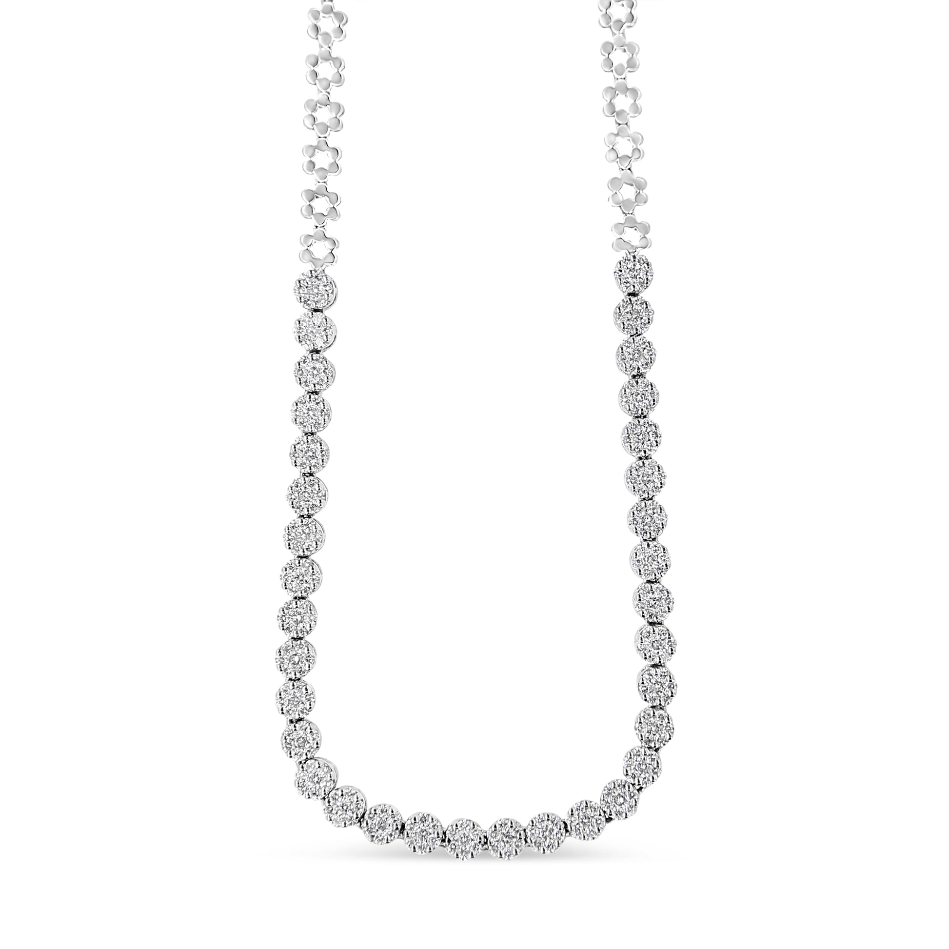 IGI Certified 14K White Gold 8.0 Cttw Pave Set Round-Cut Diamond Cluster Graduating Riviera Statement Necklace (H-I Color, I1 Clarity) Bids.com