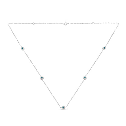 Sterling Silver Treated Blue Color Diamond Station Necklace (1/2 cttw, Blue Color, I2-I3 Clarity) Bids.com