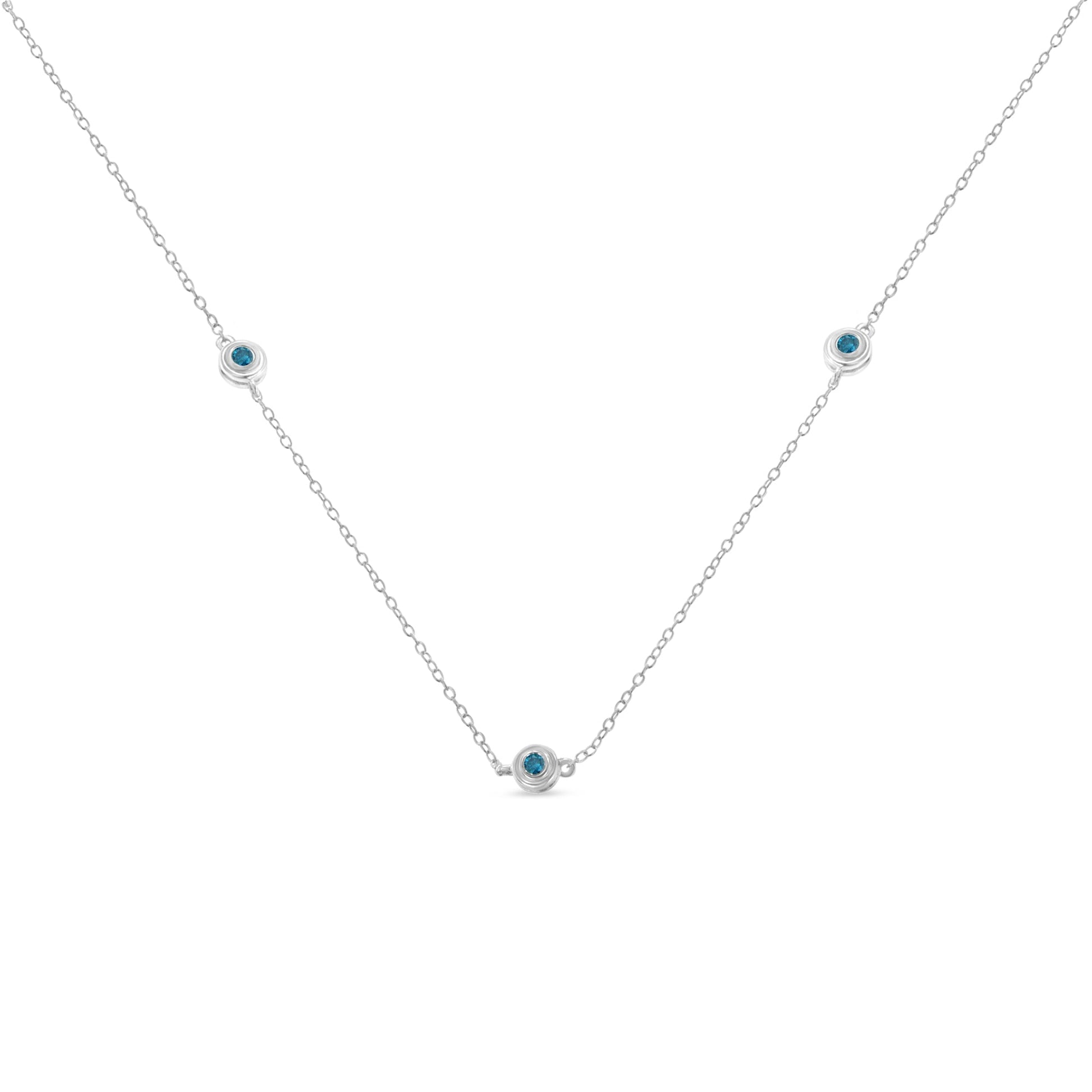 Sterling Silver Treated Blue Color Diamond Station Necklace (1/2 cttw, Blue Color, I2-I3 Clarity) Bids.com