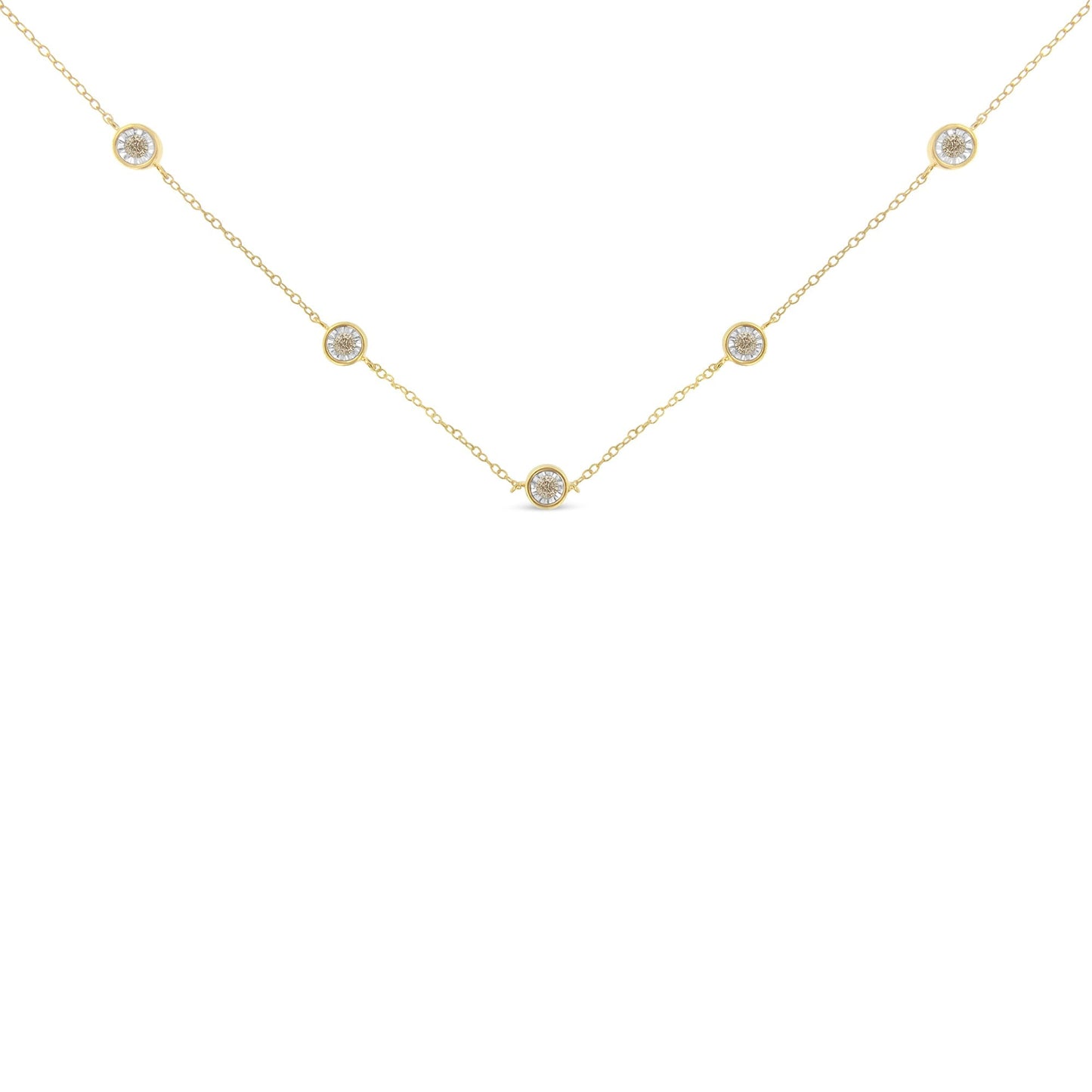 Yellow Color Plated Sterling Silver Diamond Station Necklace (1/2 cttw, K-L Color, I2-I3 Clarity) Bids.com