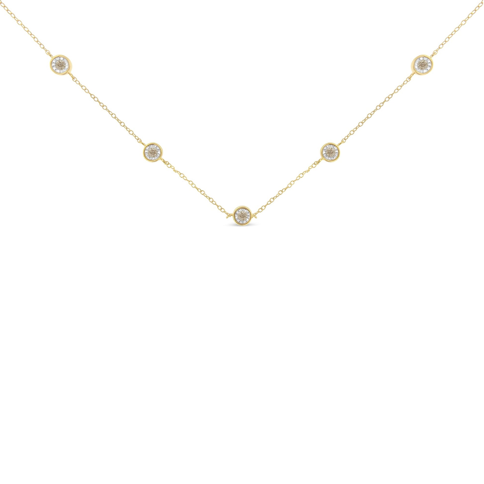 Yellow Color Plated Sterling Silver Diamond Station Necklace (1/2 cttw, K-L Color, I2-I3 Clarity) Bids.com