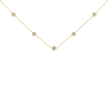 Yellow Color Plated Sterling Silver Diamond Station Necklace (1/2 cttw, K-L Color, I2-I3 Clarity) Bids.com