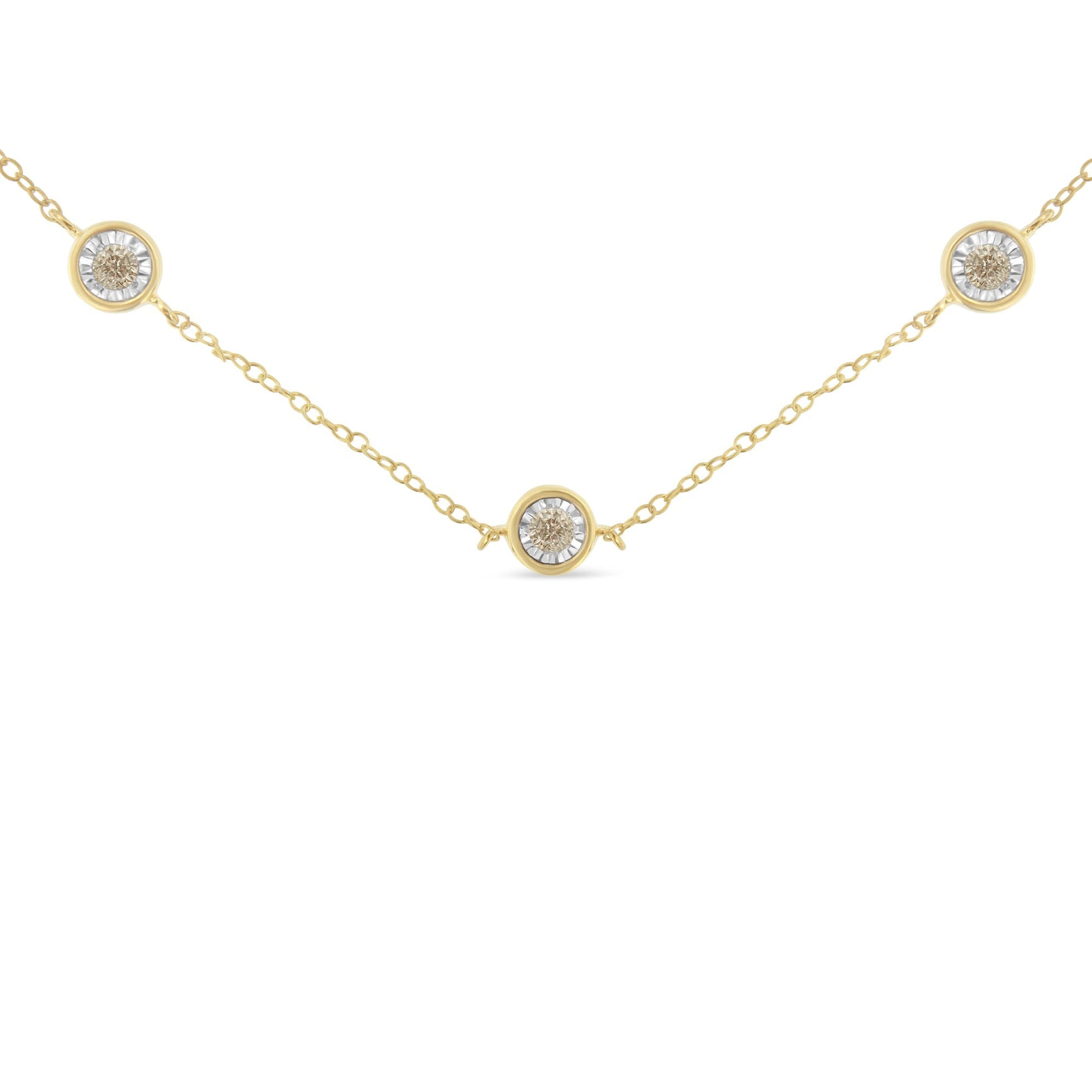 Yellow Color Plated Sterling Silver Diamond Station Necklace (1/2 cttw, K-L Color, I2-I3 Clarity) Bids.com