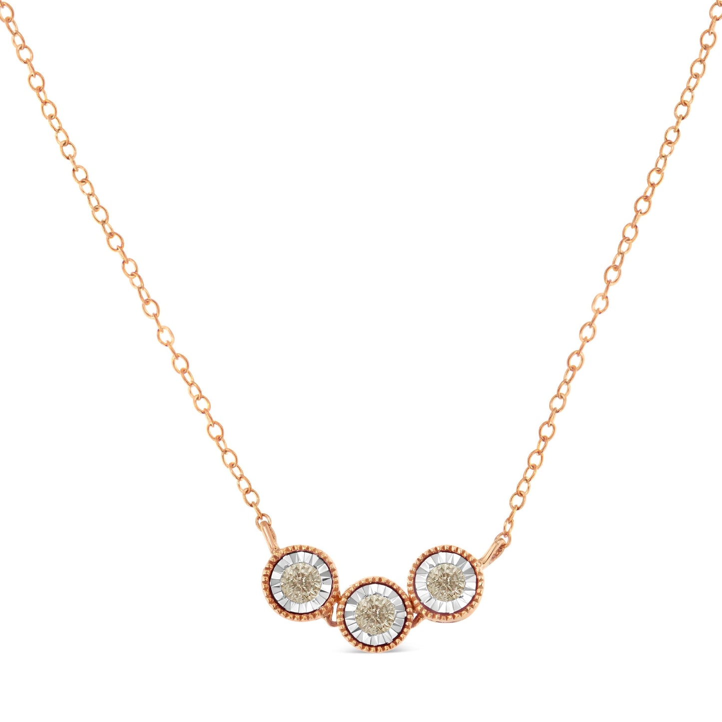 10K Rose and White Gold Plated .925 Sterling Silver 1/4 Cttw Miracle-Set Champagne Diamond Triple Circle 18" Necklace (I2-I3 Clarity) Bids.com