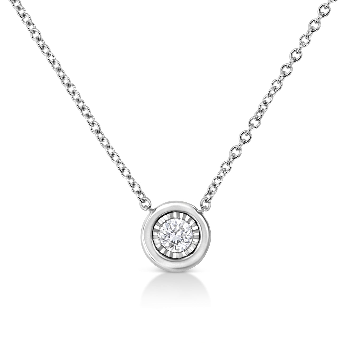 10K White Gold 1/10 Cttw Miracle Set Round-Cut Diamond Square Shape 18" Pendant Necklace (H-I Color, SI2-I1 Clarity) Bids.com