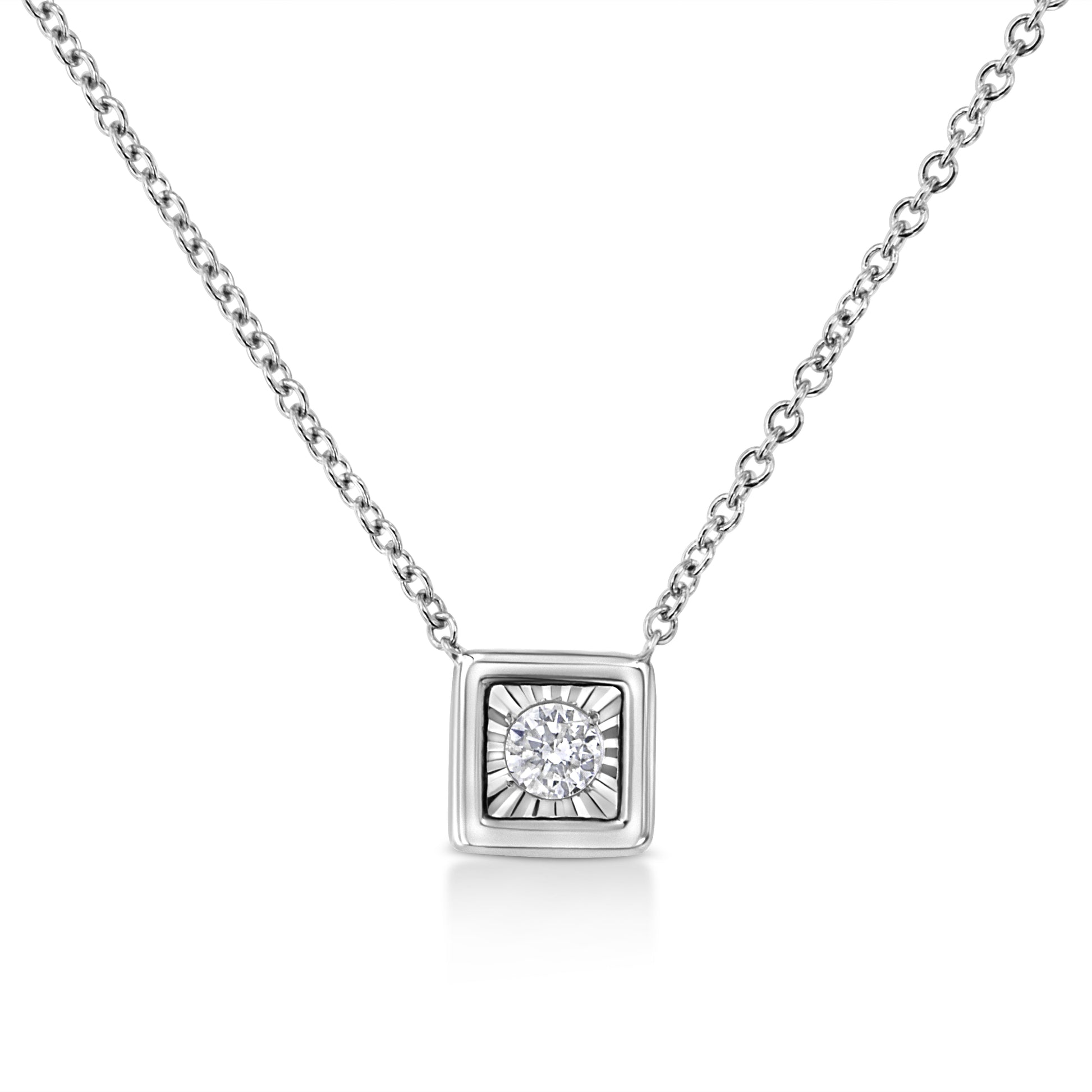10K White Gold 1/10 Cttw Miracle Set Round-Cut Diamond Square Shape 18" Pendant Necklace (H-I Color, SI2-I1 Clarity) Bids.com