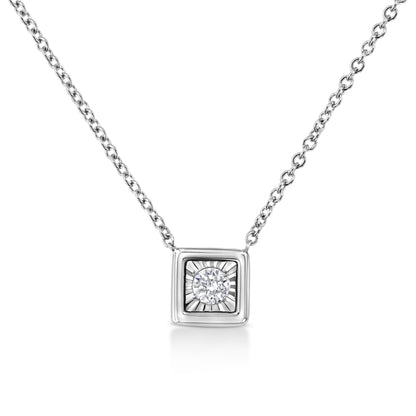 10K White Gold 1/10 Cttw Miracle Set Round-Cut Diamond Square Shape 18" Pendant Necklace (H-I Color, SI2-I1 Clarity) Bids.com