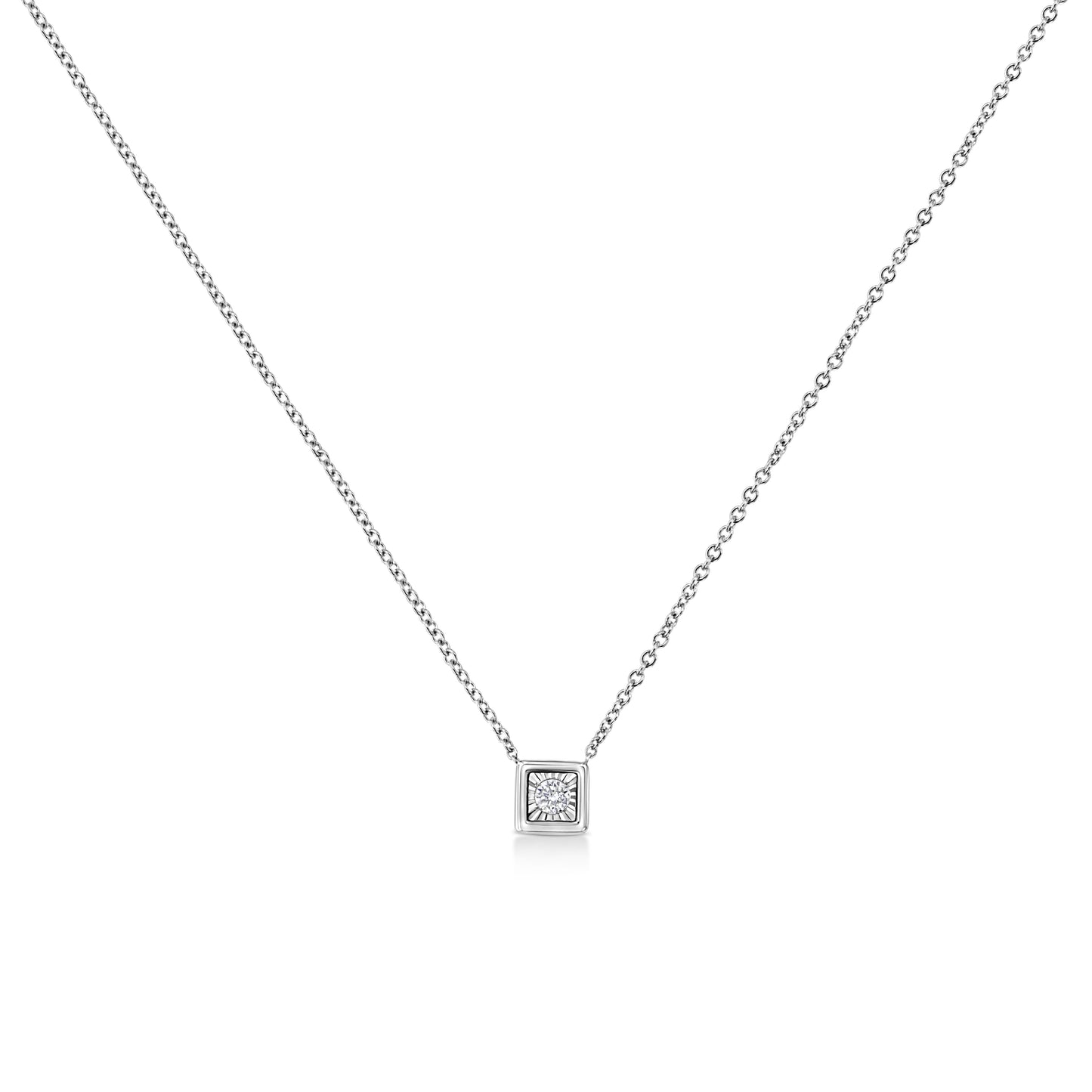 10K White Gold 1/10 Cttw Miracle Set Round-Cut Diamond Square Shape 18" Pendant Necklace (H-I Color, SI2-I1 Clarity) Bids.com
