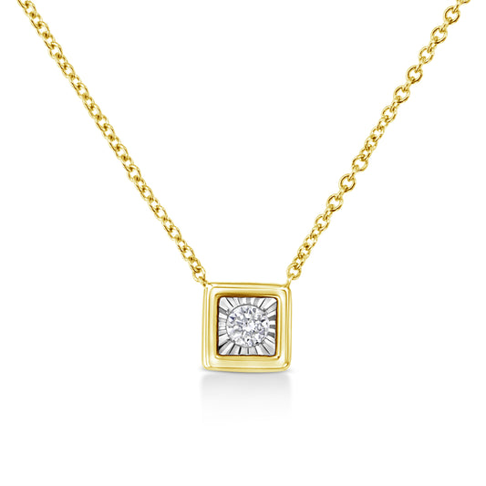 10K Yellow Gold Plated .925 Sterling Silver 1/10 Cttw Miracle Set Round Diamond Square Box Shape 18" Pendant Necklace (K-L Color, I2-I3 Clarity) Bids.com