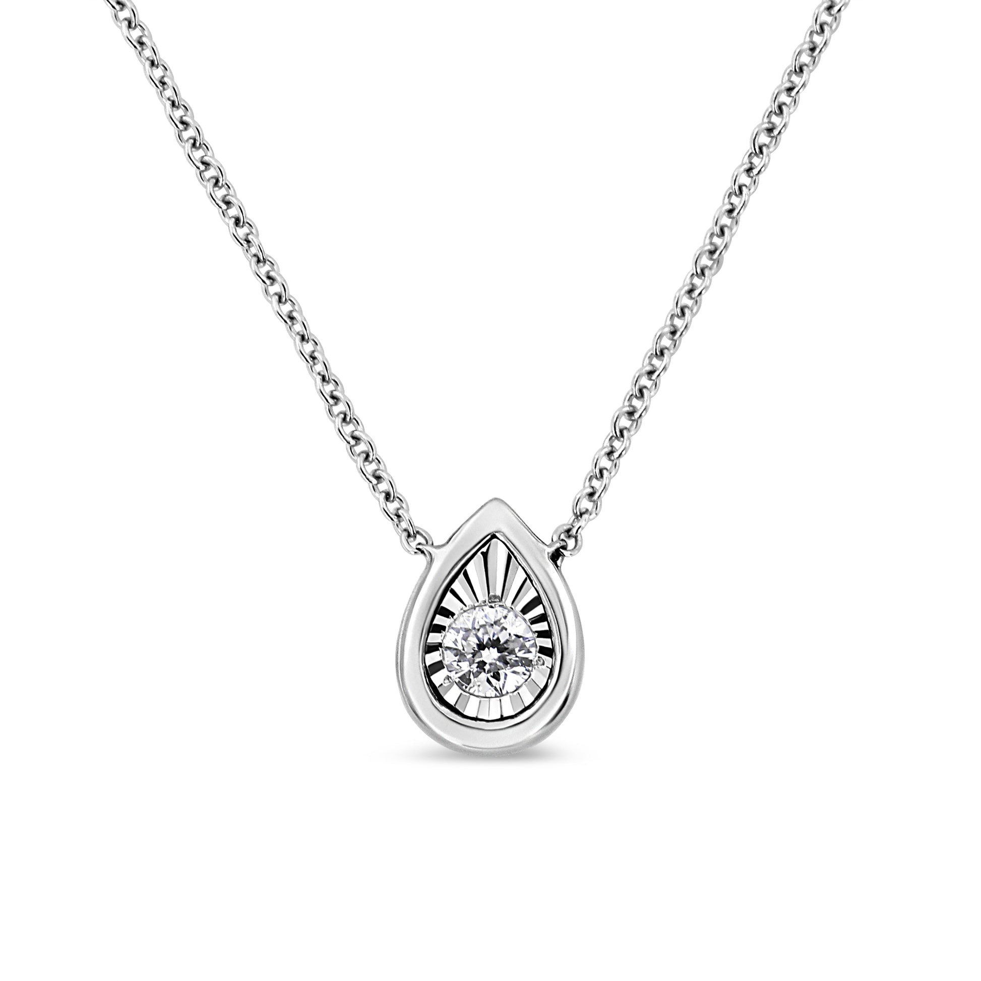 10K White Gold 1/10 Cttw Miracle Set Round-Cut Diamond Square Shape 18" Pendant Necklace (H-I Color, SI2-I1 Clarity) Bids.com