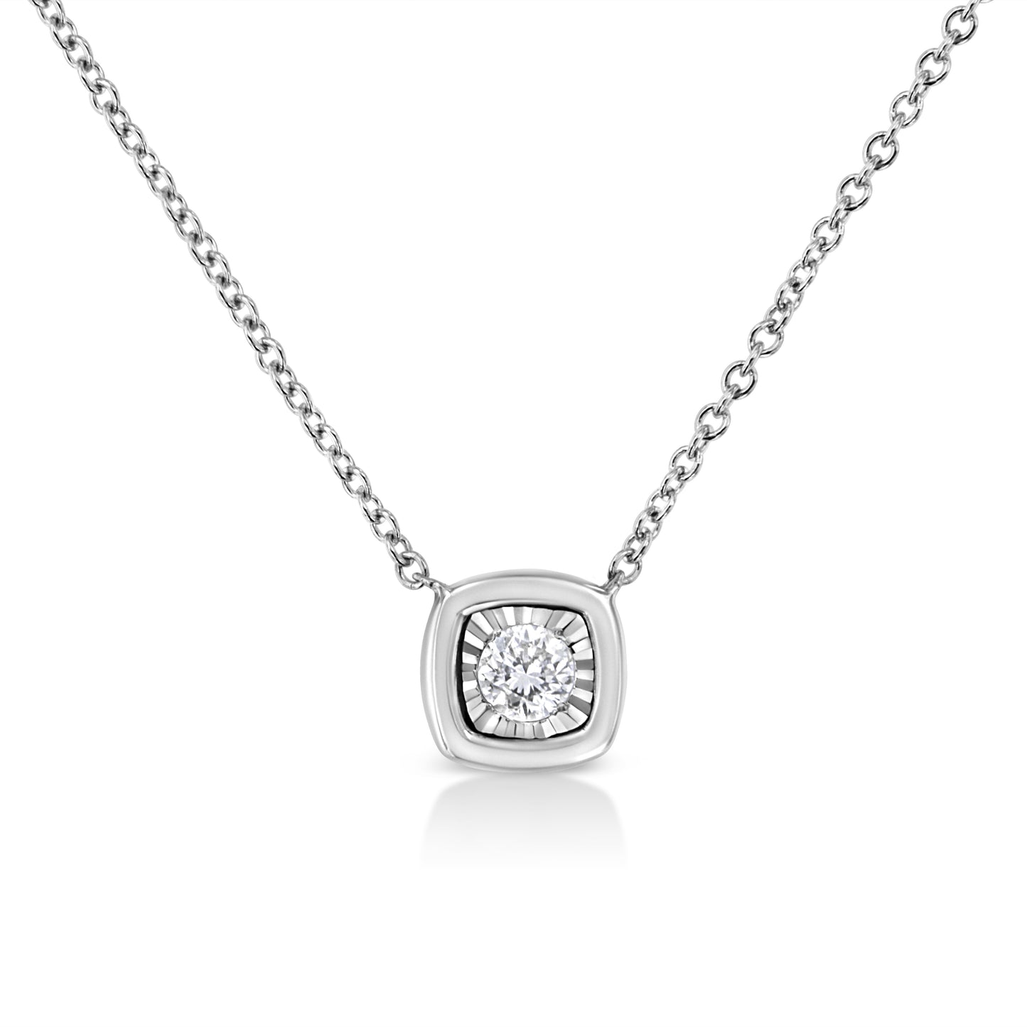 10K Yellow Gold Plated .925 Sterling Silver 1/10 Cttw Miracle Set Round Diamond Square Box Shape 18" Pendant Necklace (K-L Color, I2-I3 Clarity) Bids.com