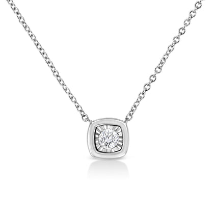 10K Yellow Gold Plated .925 Sterling Silver 1/10 Cttw Miracle Set Round Diamond Square Box Shape 18" Pendant Necklace (K-L Color, I2-I3 Clarity) Bids.com