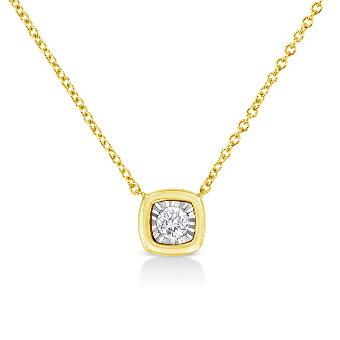 10K Yellow Gold Plated .925 Sterling Silver 1/10 Cttw Miracle Set Round Diamond Square Box Shape 18" Pendant Necklace (K-L Color, I2-I3 Clarity) Bids.com