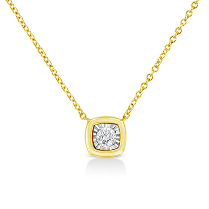 10K Yellow Gold Plated .925 Sterling Silver 1/10 Cttw Miracle Set Round Diamond Square Box Shape 18" Pendant Necklace (K-L Color, I2-I3 Clarity) Bids.com