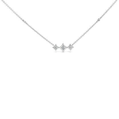 10K White Gold Bezel Set Princess Diamond 3 Stone Kite Shape and Station Necklace (H-I Color, SI2-I1 Clarity) - 18" Inches Bids.com