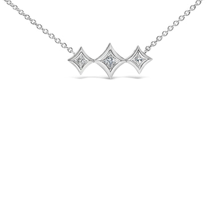 10K White Gold Bezel Set Princess Diamond 3 Stone Kite Shape and Station Necklace (H-I Color, SI2-I1 Clarity) - 18" Inches Bids.com