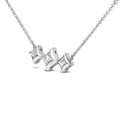 10K White Gold Bezel Set Princess Diamond 3 Stone Kite Shape and Station Necklace (H-I Color, SI2-I1 Clarity) - 18" Inches Bids.com