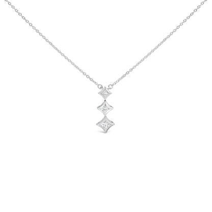 10K White Gold 1/5 Cttw Princess Cut Diamond 3 Stone Drop 18" Pendant Necklace (H-I Color, SI2-I1 Clarity) Bids.com