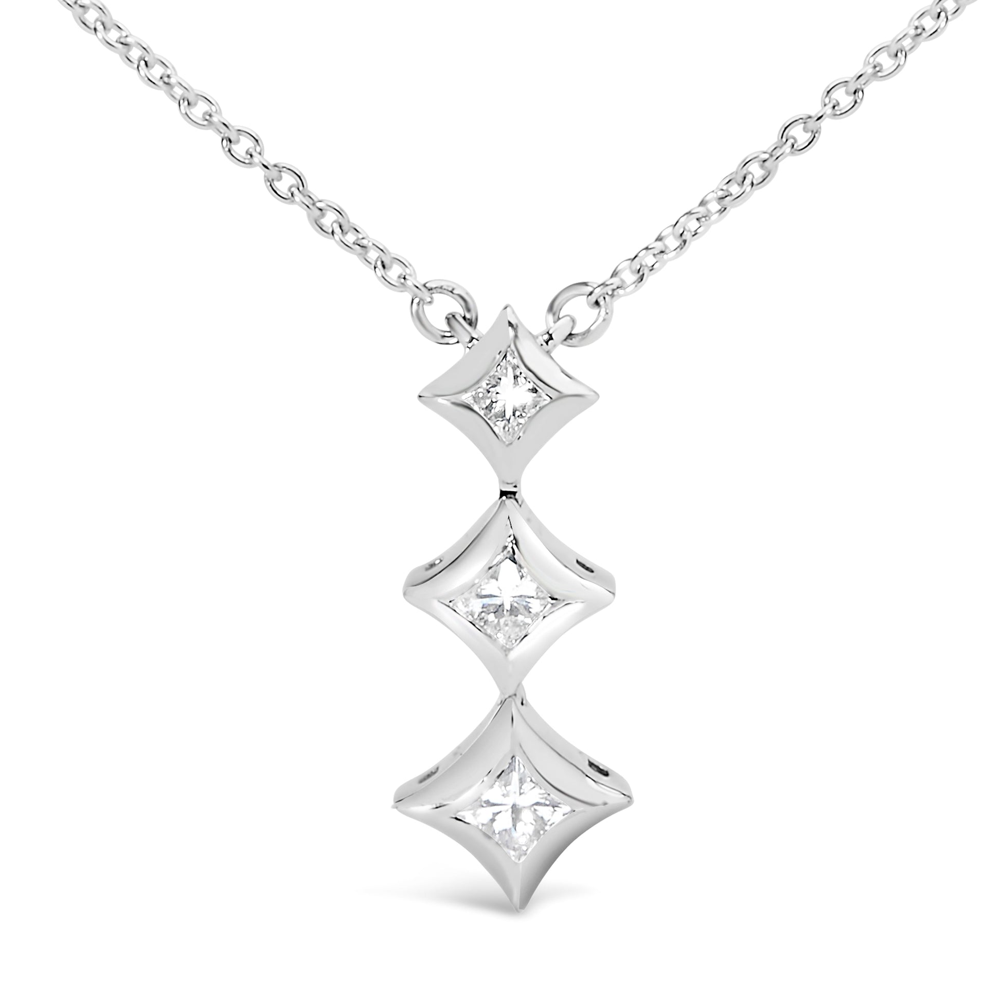 10K White Gold 1/5 Cttw Princess Cut Diamond 3 Stone Drop 18" Pendant Necklace (H-I Color, SI2-I1 Clarity) Bids.com