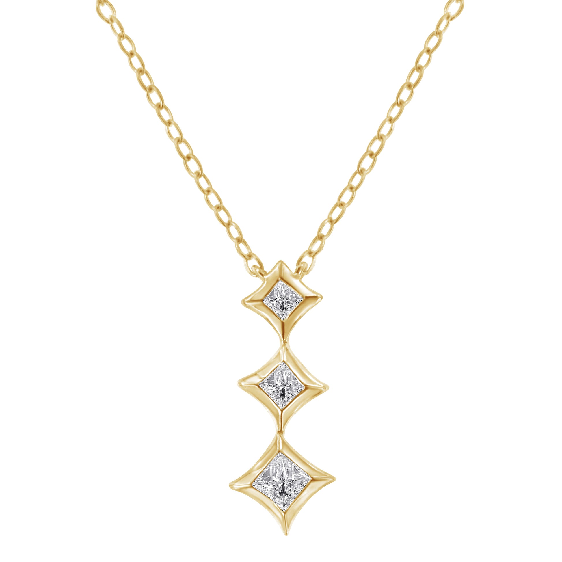 10K White Gold 1/5 Cttw Princess Cut Diamond 3 Stone Drop 18" Pendant Necklace (H-I Color, SI2-I1 Clarity) Bids.com