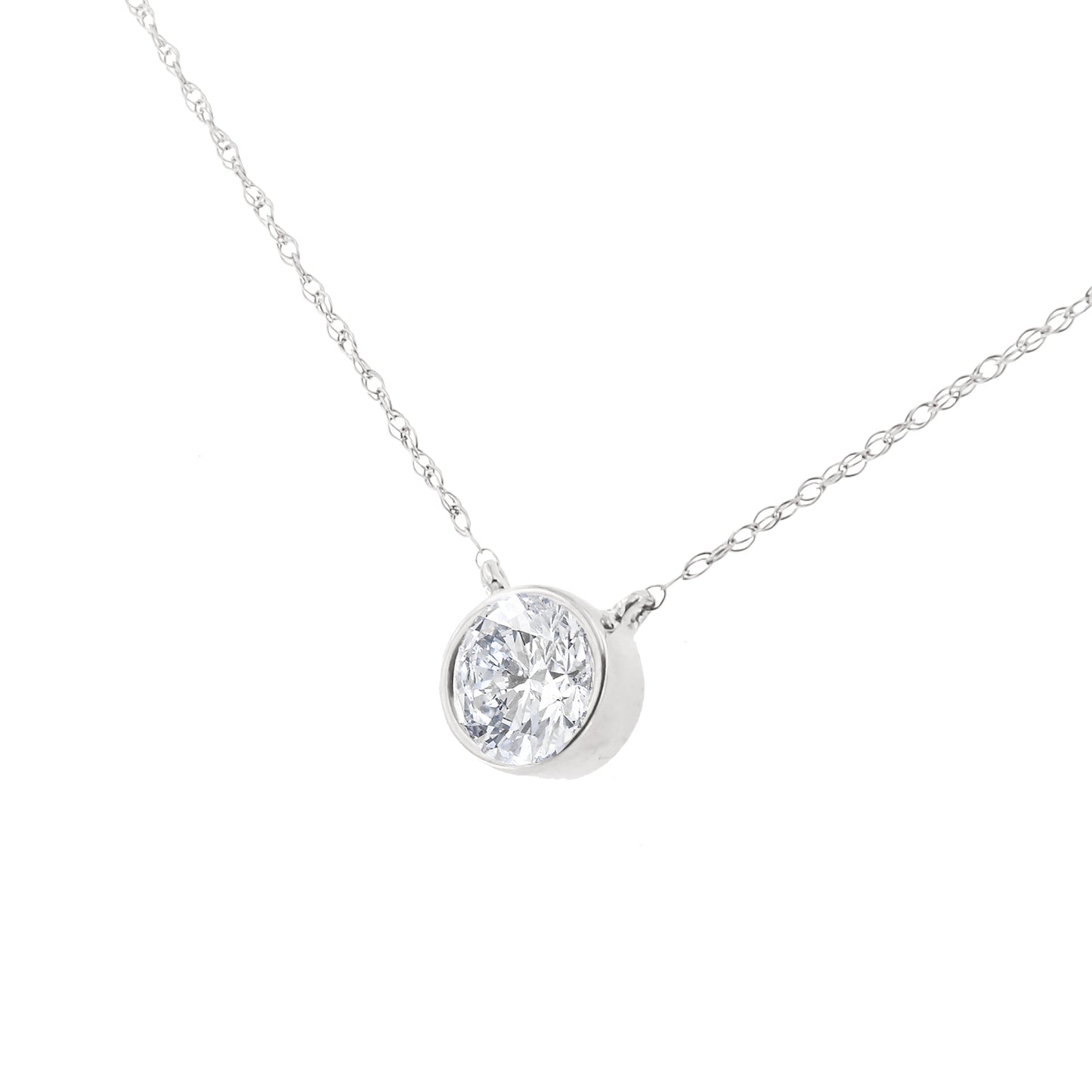 .925 Sterling Silver 1/2 Cttw Diamond Bezel 18" Pendant Necklace (I-J Color, I2-I3 Clarity) Bids.com